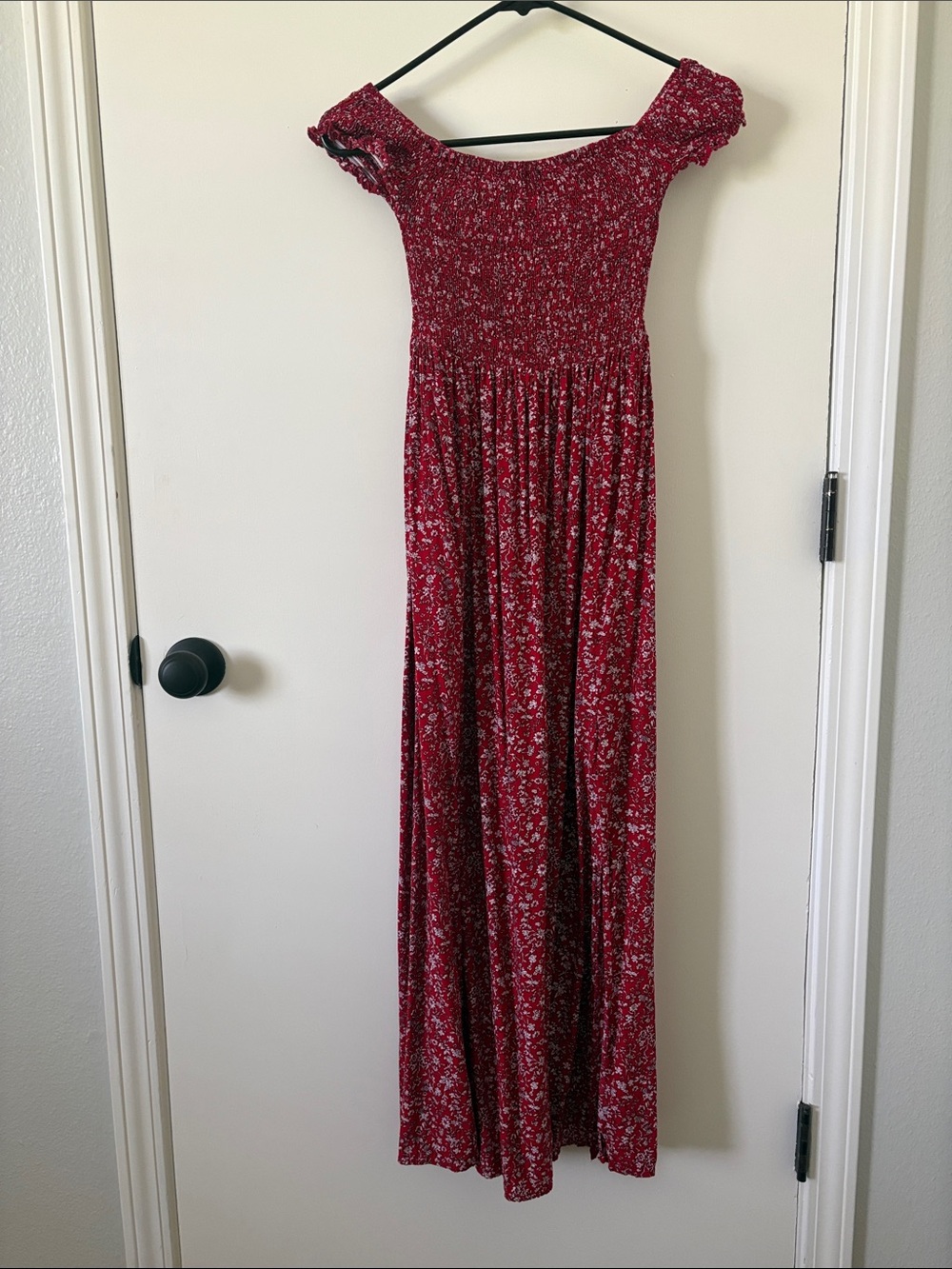 Red Floral Off-Shoulder Maxi Dress
